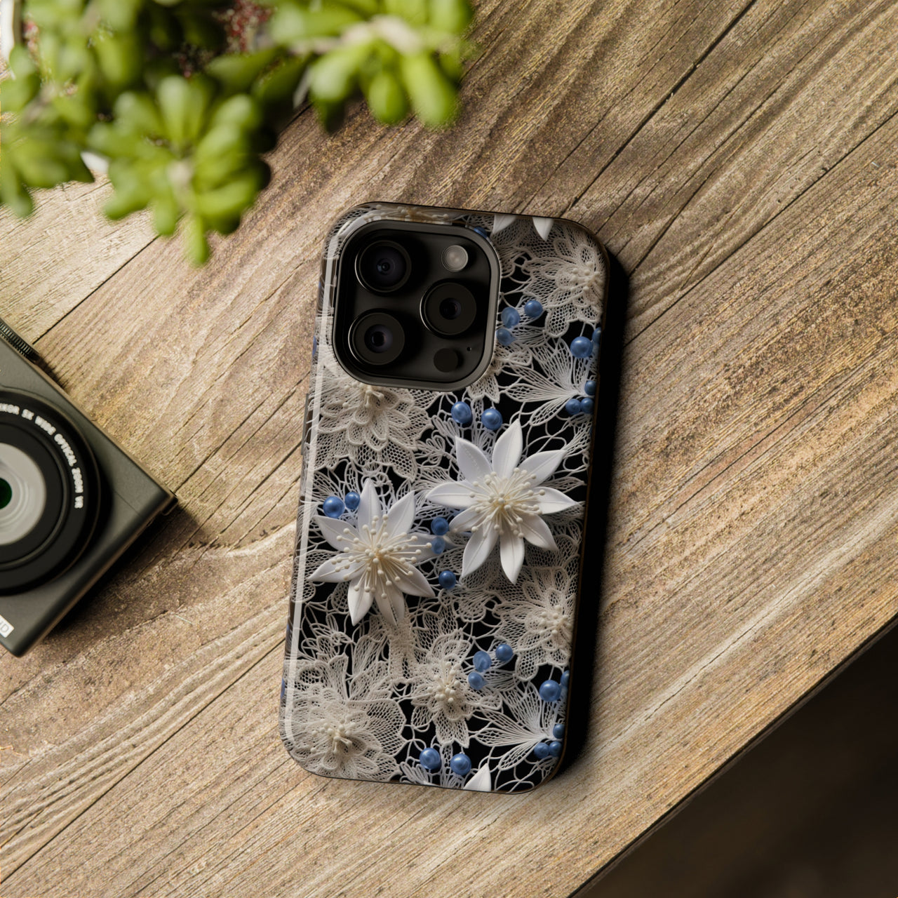 Vintage Lace and Clematis - MagSafe Tough Case for iPhone 15, iPhone 15 Pro, iPhone 15 Plus, & iPhone 15 Pro Max