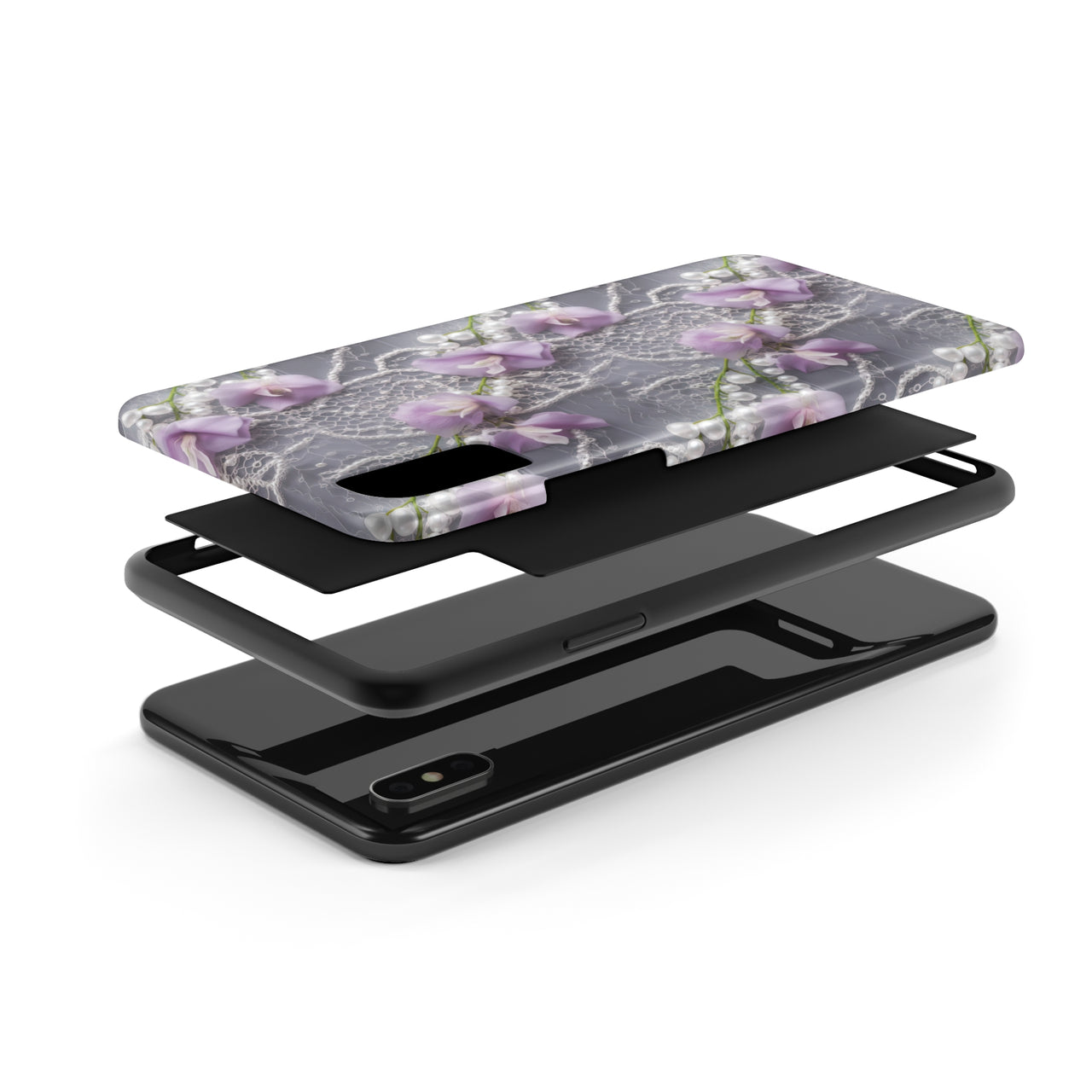 Purple Sweet Pea Tough Phone Cases for iPhone X, iPhone XR, iPhone XS, and iPhone XS MAX. Supports Wireless Charging.