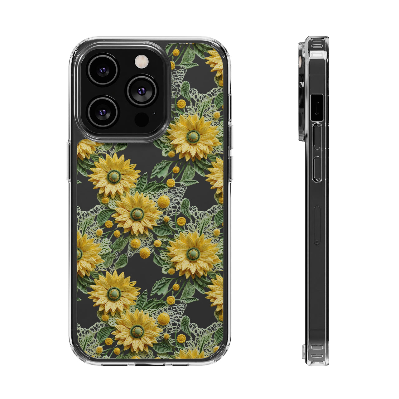 *Clear Case* Whimsical Sunflowers - iPhone 14, iPhone 14 Pro, iPhone 14 Plus, iPhone 14 Pro Max - Supports Wireless Charging