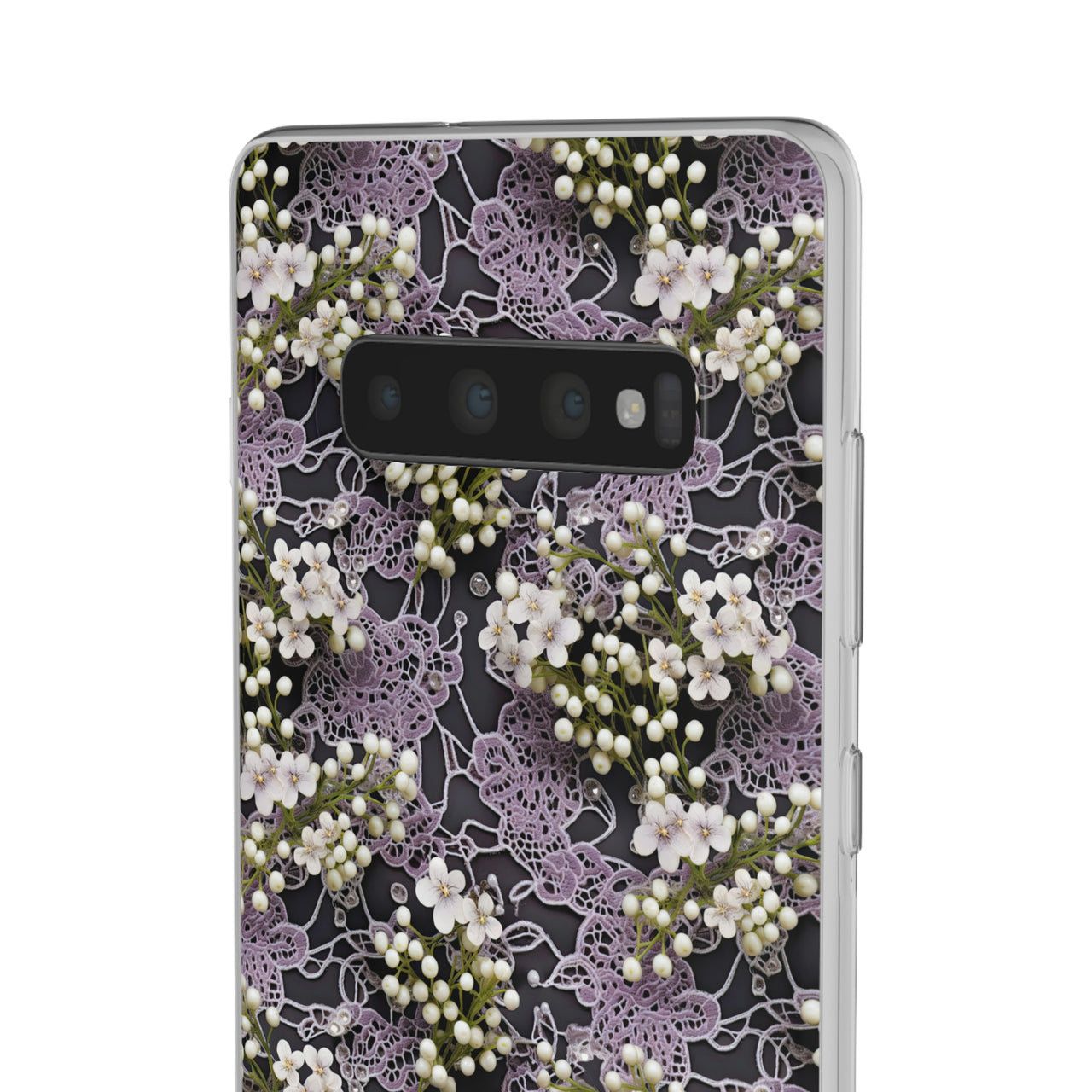 White Flowers on a Purple Bed - Flexi Cases for Samsung Galaxy S10, Samsung Galaxy S10E, & Samsung Galaxy S10 Plus