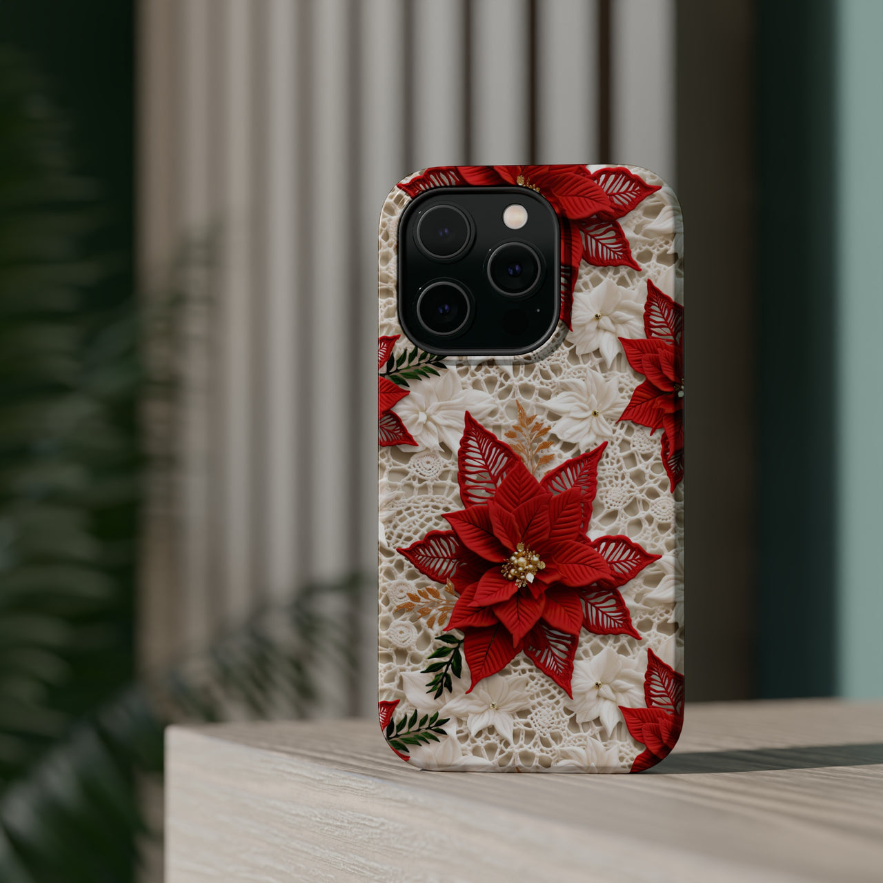 Christmas Poinsettia MagSafe Tough Cases for iPhone 14, iPhone 14 Pro, iPhone 14 Plus, and iPhone 14 Pro Max