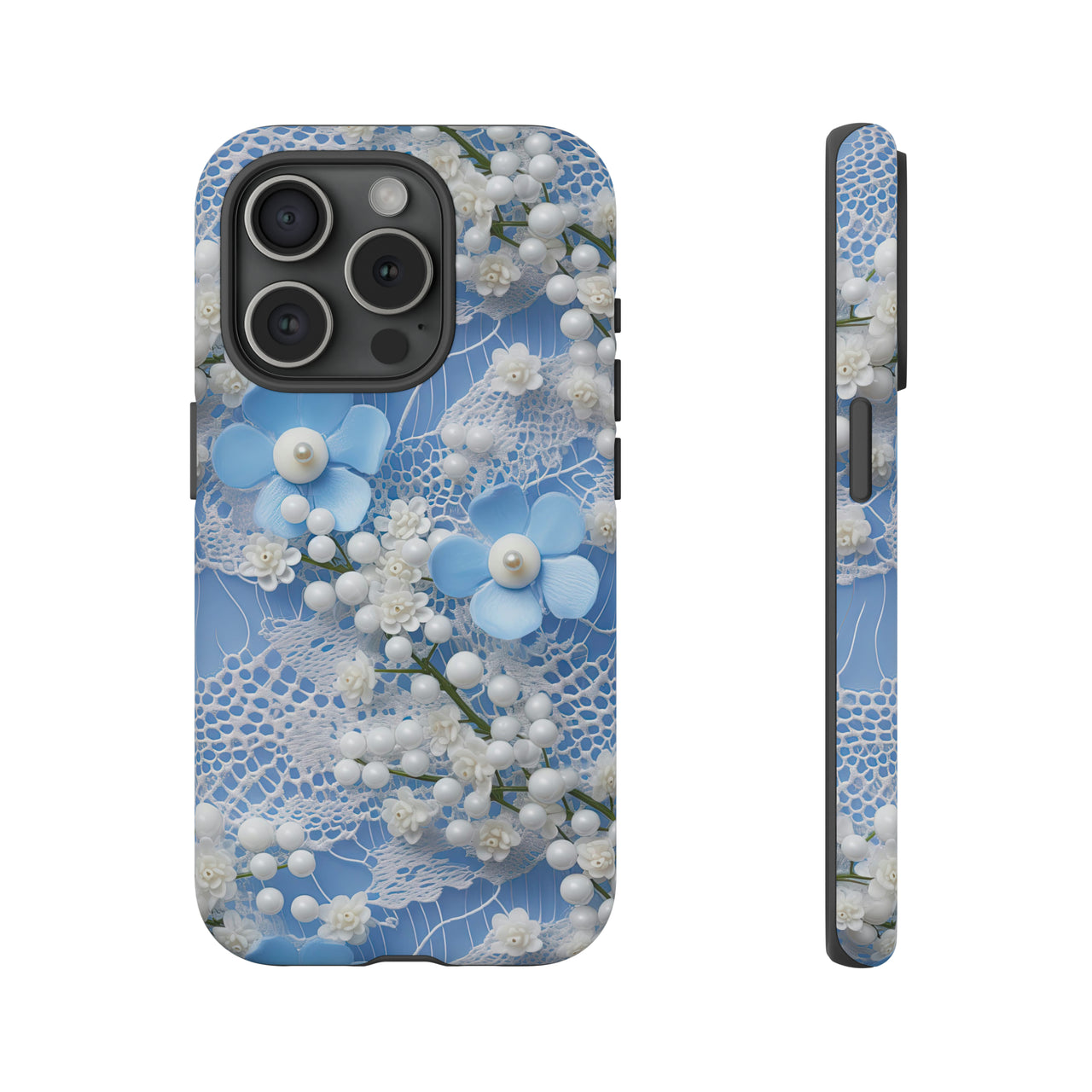 Pearls and Lace on Baby Blue - Tough Case for iPhone 15, iPhone 15 Pro, iPhone 15 Plus, and iPhone 15 Pro Max