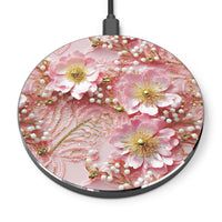 Thumbnail for Gold-Kissed Flowers on Pink Lace - Wireless Charger for Qi Enabled Phones