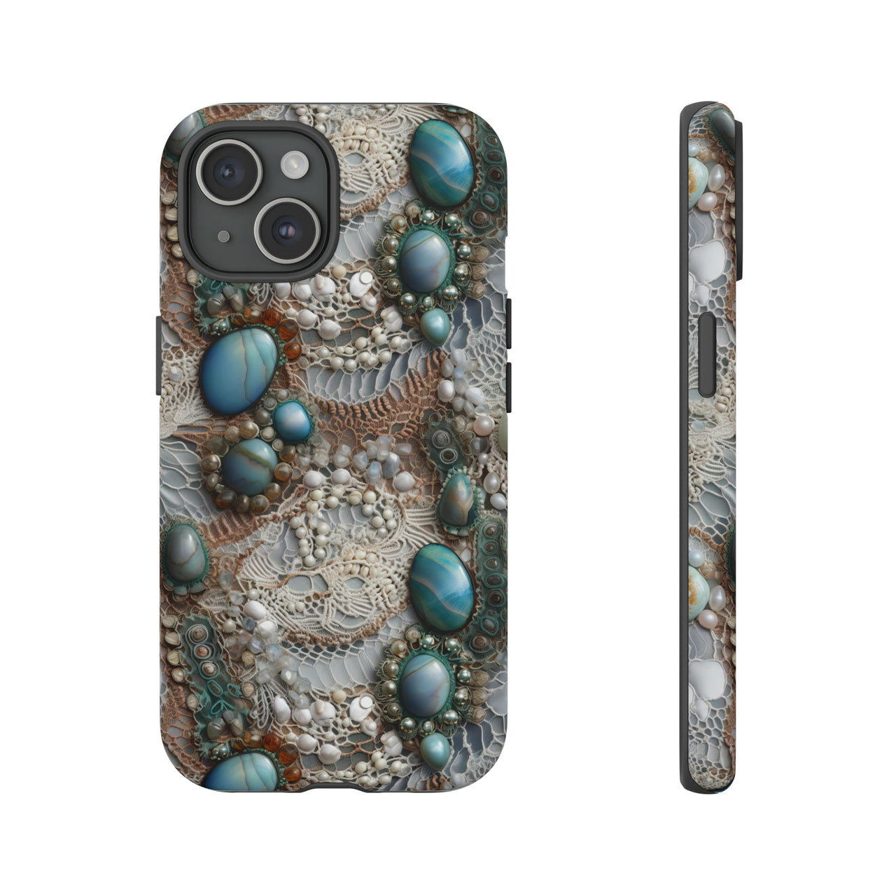 Boho Agate and Lace Tough Case for iPhone 15, iPhone 15 Pro, iPhone 15 Plus, and iPhone 15 Pro Max