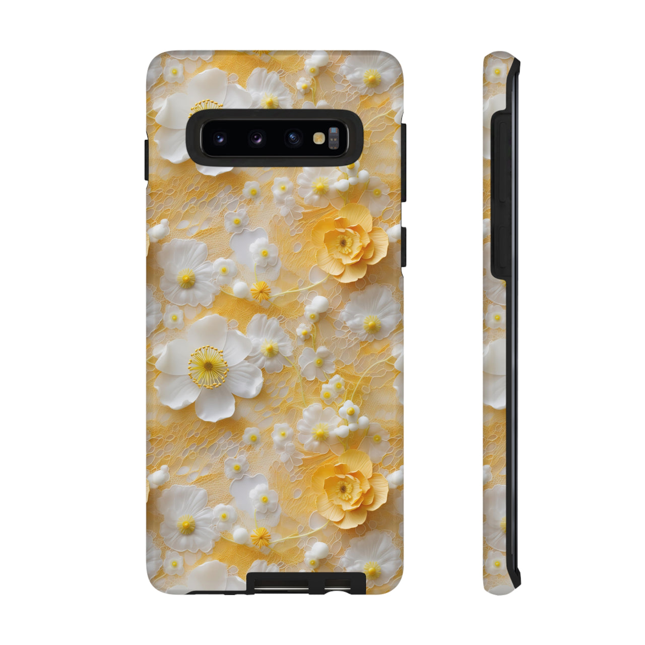 Yellow Floral Tough Cases for Samsung Galaxy S10, Samsung Galaxy S10E, and Samsung Galaxy S10 Plus