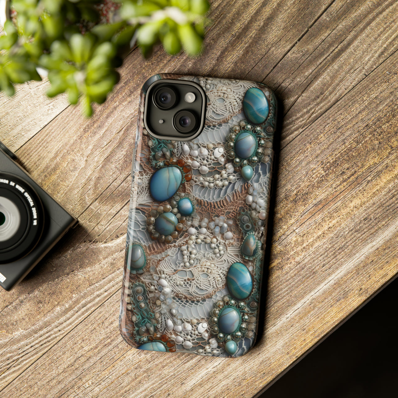 Boho Agate and Lace Tough Case for iPhone 15, iPhone 15 Pro, iPhone 15 Plus, and iPhone 15 Pro Max