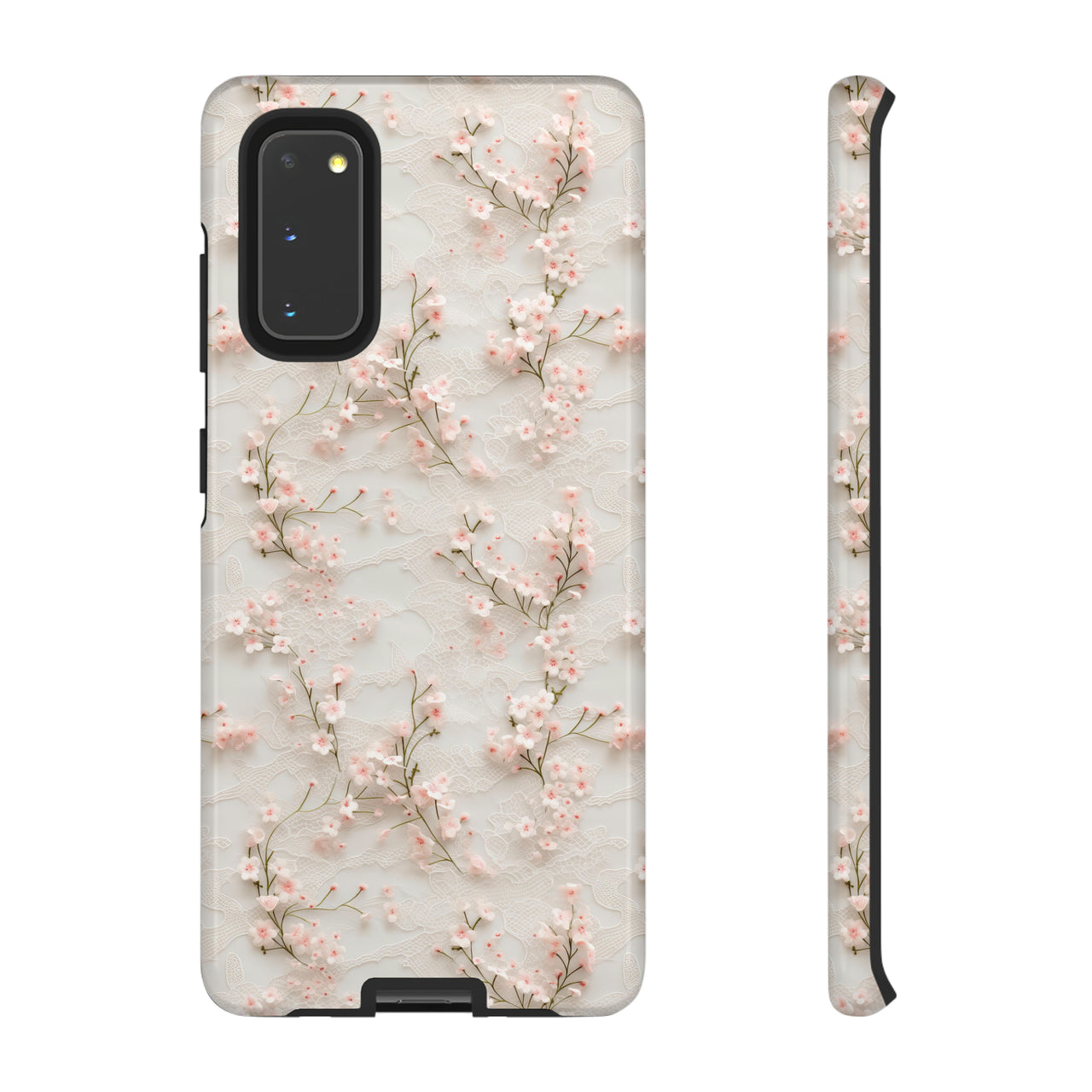 White Lace and Cherry Blossoms Tough Case for Samsung Galaxy S20, Samsung Galaxy S20+, Samsung Galaxy S20 Ultra, and Samsung Galaxy S20 FE