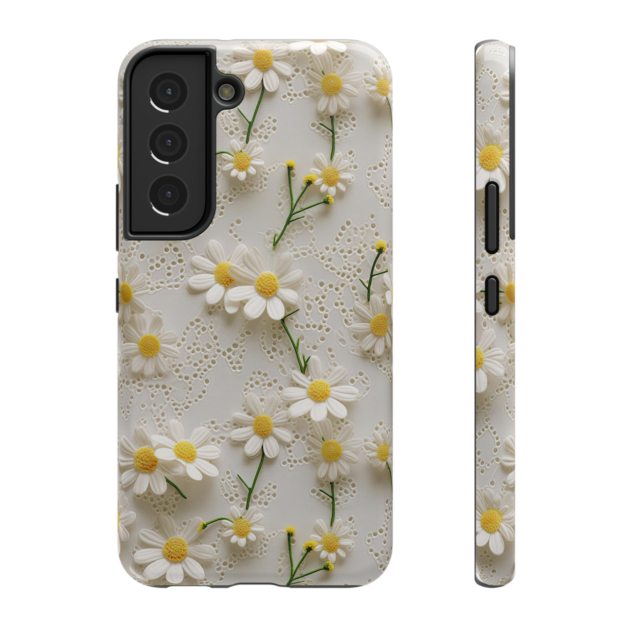 Daisy Impact-Resistant Cases for Samsung Galaxy S22, Samsung Galaxy S22 Plus, and Samsung Galaxy S22 Ultra. Supports Wireless Charging.