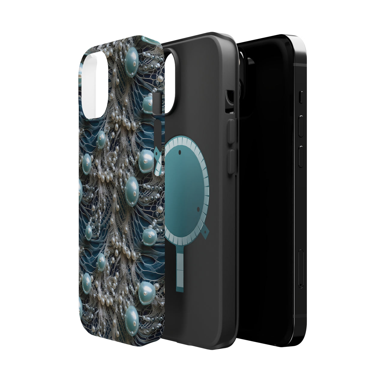 Sea Foam Lace and Pearls MagSafe Tough Cases for iPhone 14, iPhone 14 Pro, iPhone 14 Plus, and iPhone 14 Pro Max