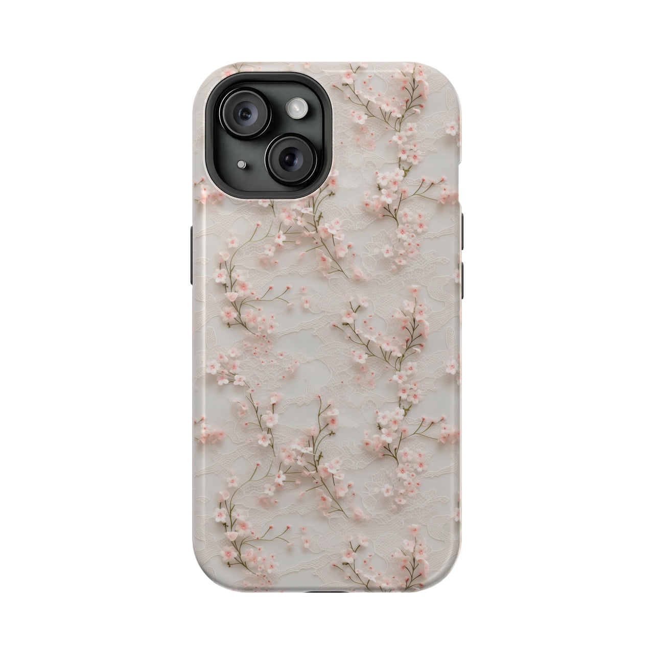 White Lace and Cherry Blossoms - MagSafe Tough Case for iPhone 15, iPhone 15 Pro, iPhone 15 Plus, & iPhone 15 Pro Max