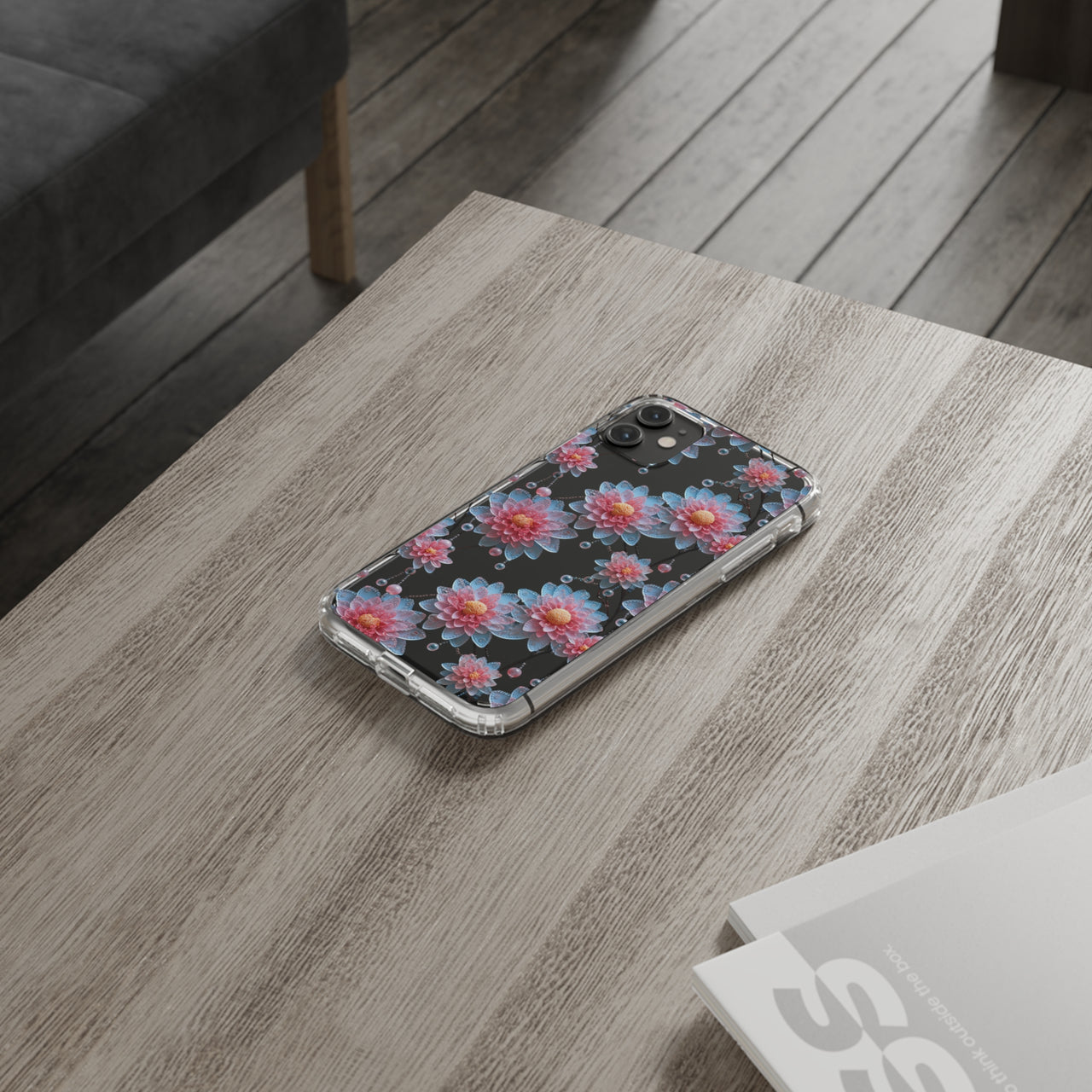 *Clear Case* Pink and Blue Glass Flowers - iPhone 11, iPhone 11 Pro, iPhone 11 Pro Max - Supports Wireless Charging