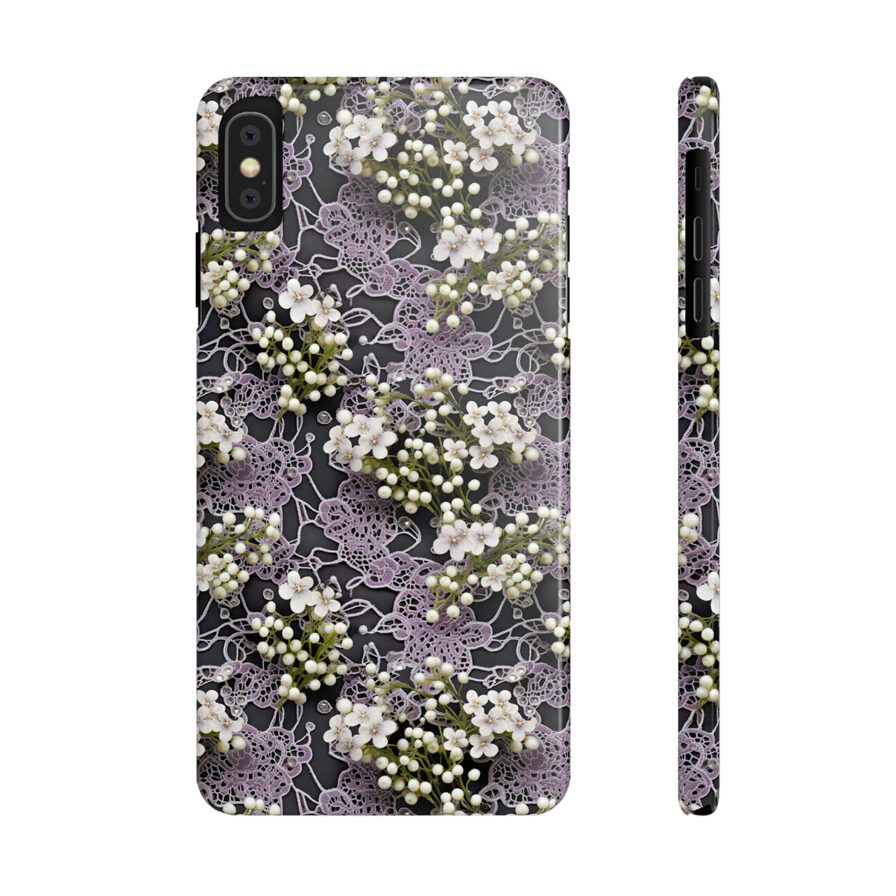 White Flowers on a Purple Bed - Slim Phone Cases for iPhone X, iPhone XR, iPhone XS, and iPhone XS MAX