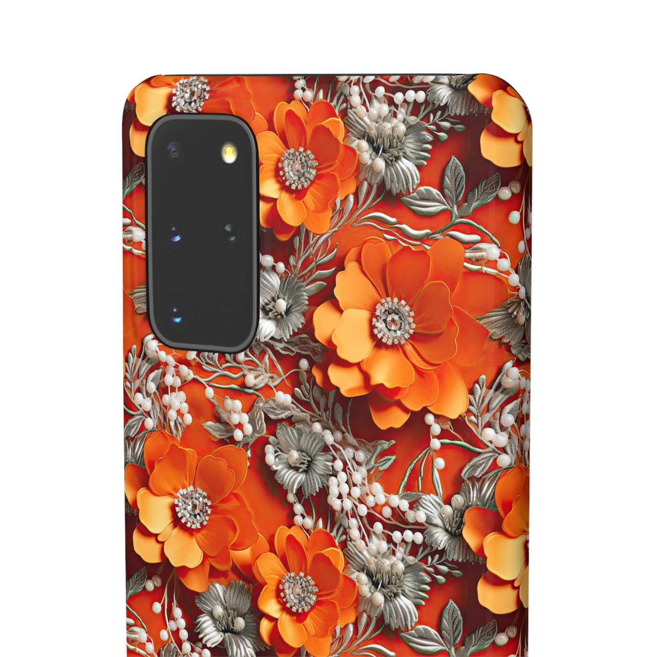 Orange Petals in Silver Tapestry - Snap Case for Samsung Galaxy S20, Samsung Galaxy S20+, Samsung Galaxy S20 Ultra, & Samsung Galaxy S20 FE