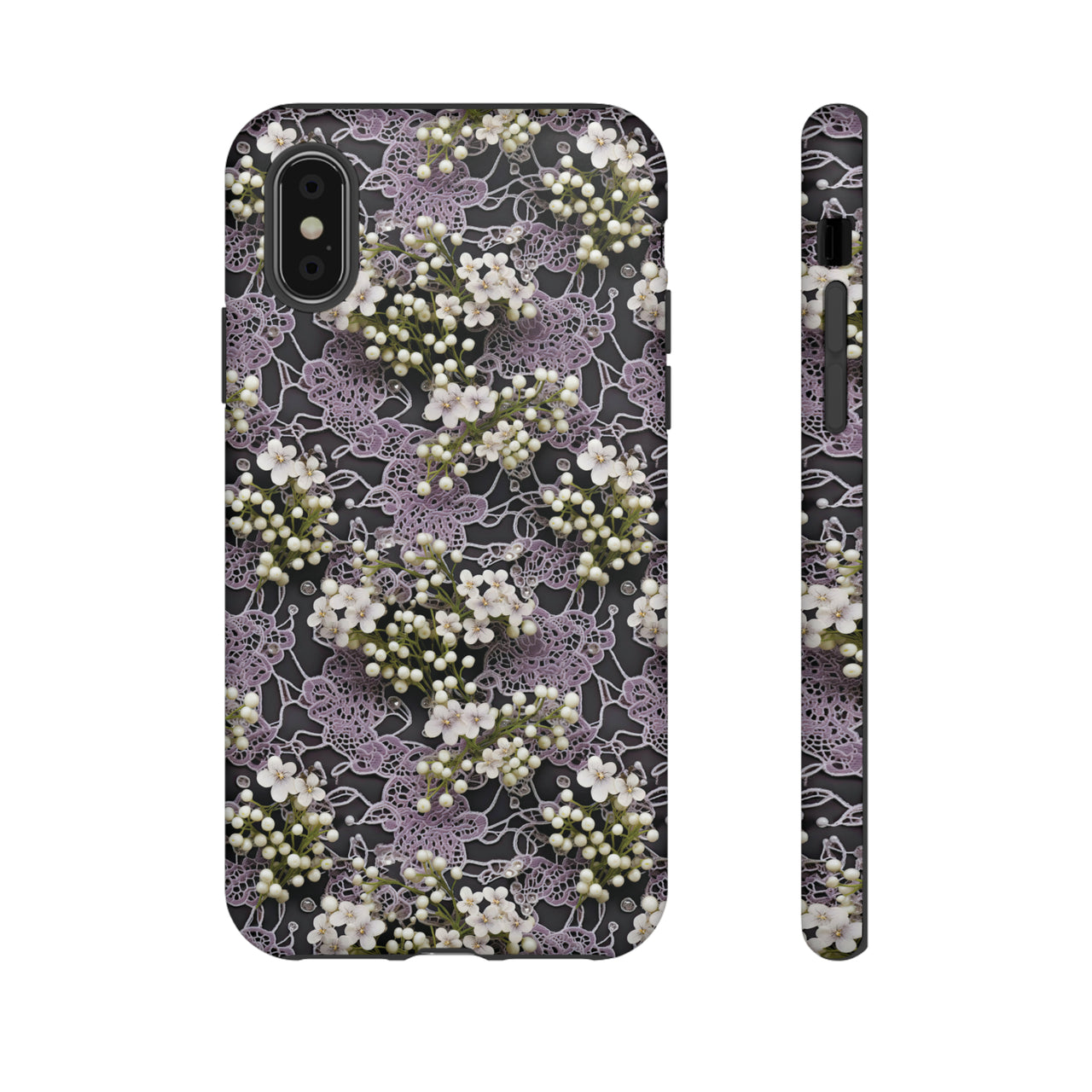 White Flowers on a Purple Bed - Tough Cases for iPhone X, iPhone XR, iPhone XS, and iPhone XS MAX