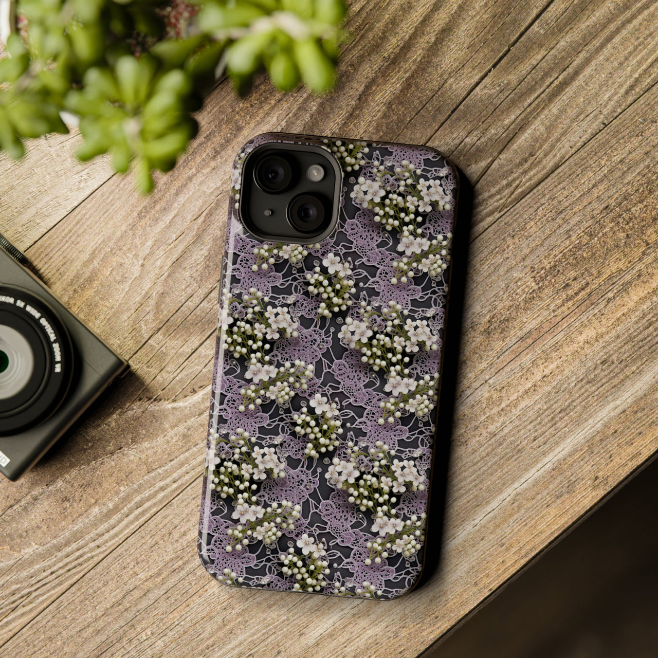 White Flowers on a Purple Bed - MagSafe Tough Case for iPhone 15, iPhone 15 Pro, iPhone 15 Plus, & iPhone 15 Pro Max