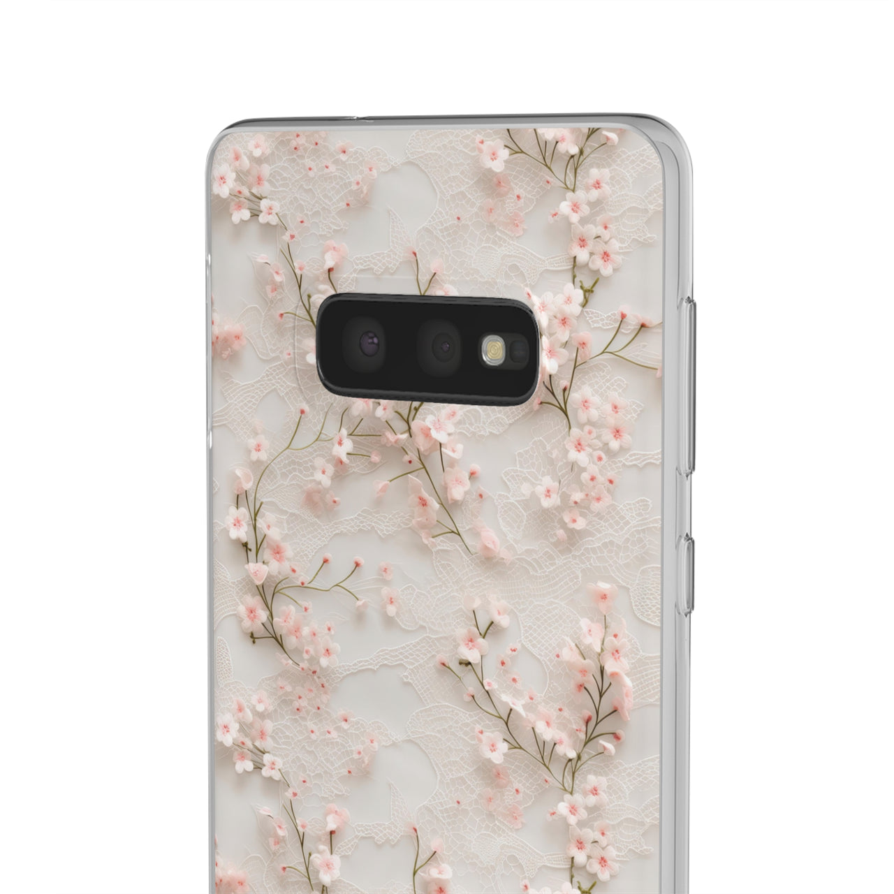 White Lace and Cherry Blossoms - Flexi Cases for Samsung Galaxy S10, Samsung Galaxy S10E, & Samsung Galaxy S10 Plus