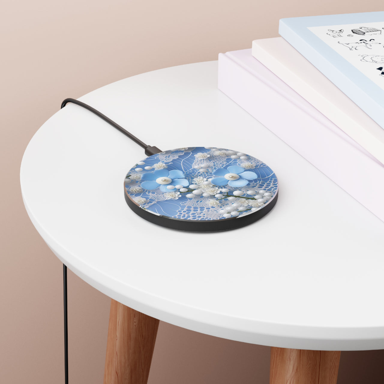 Pearls and Lace on Baby Blue - Wireless Charger for Qi Enabled Phones