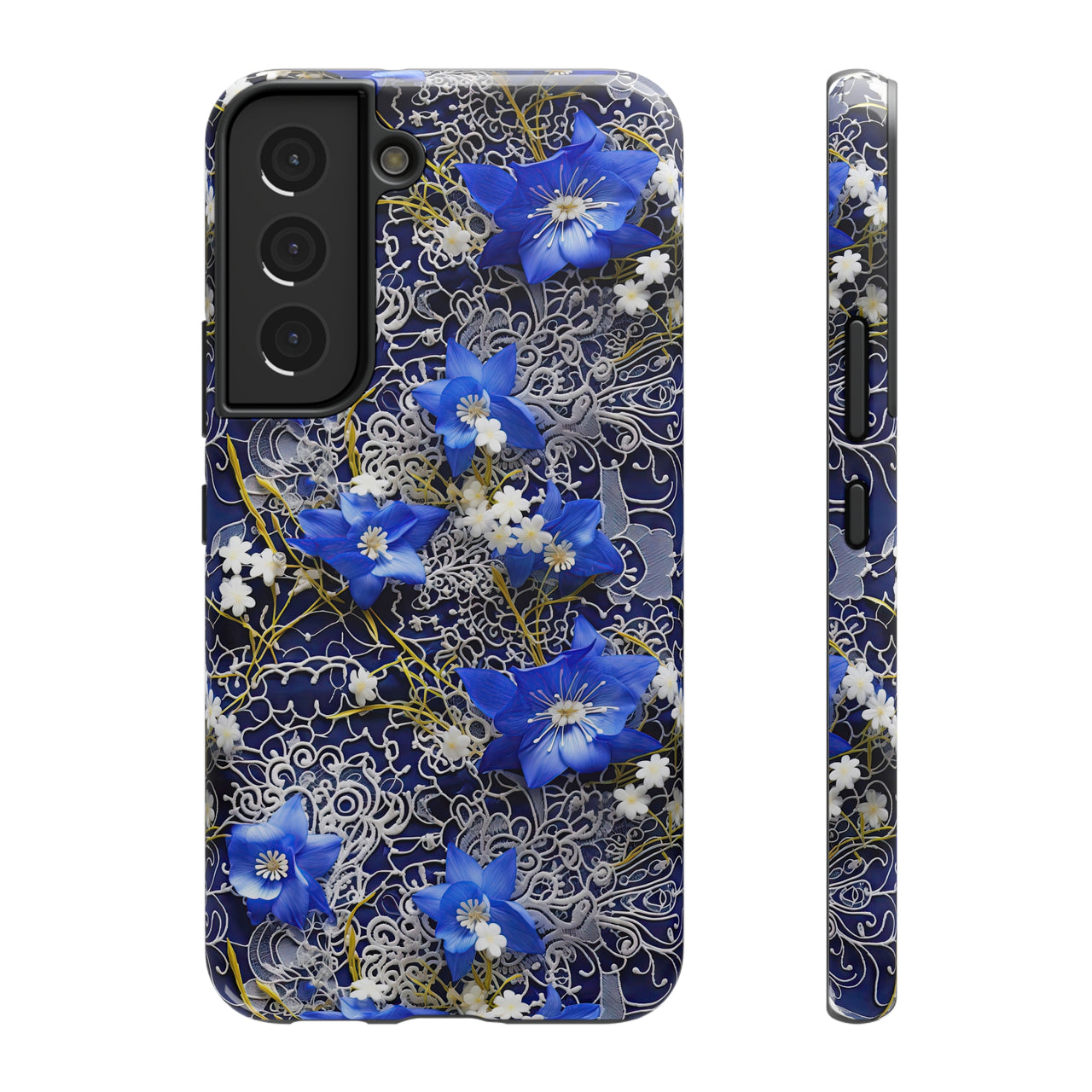 Cerulean Elegance Impact-Resistant Case for Samsung Galaxy S22, Samsung Galaxy S22 Plus, and Samsung Galaxy S22 Ultra. Supports Wireless Charging.