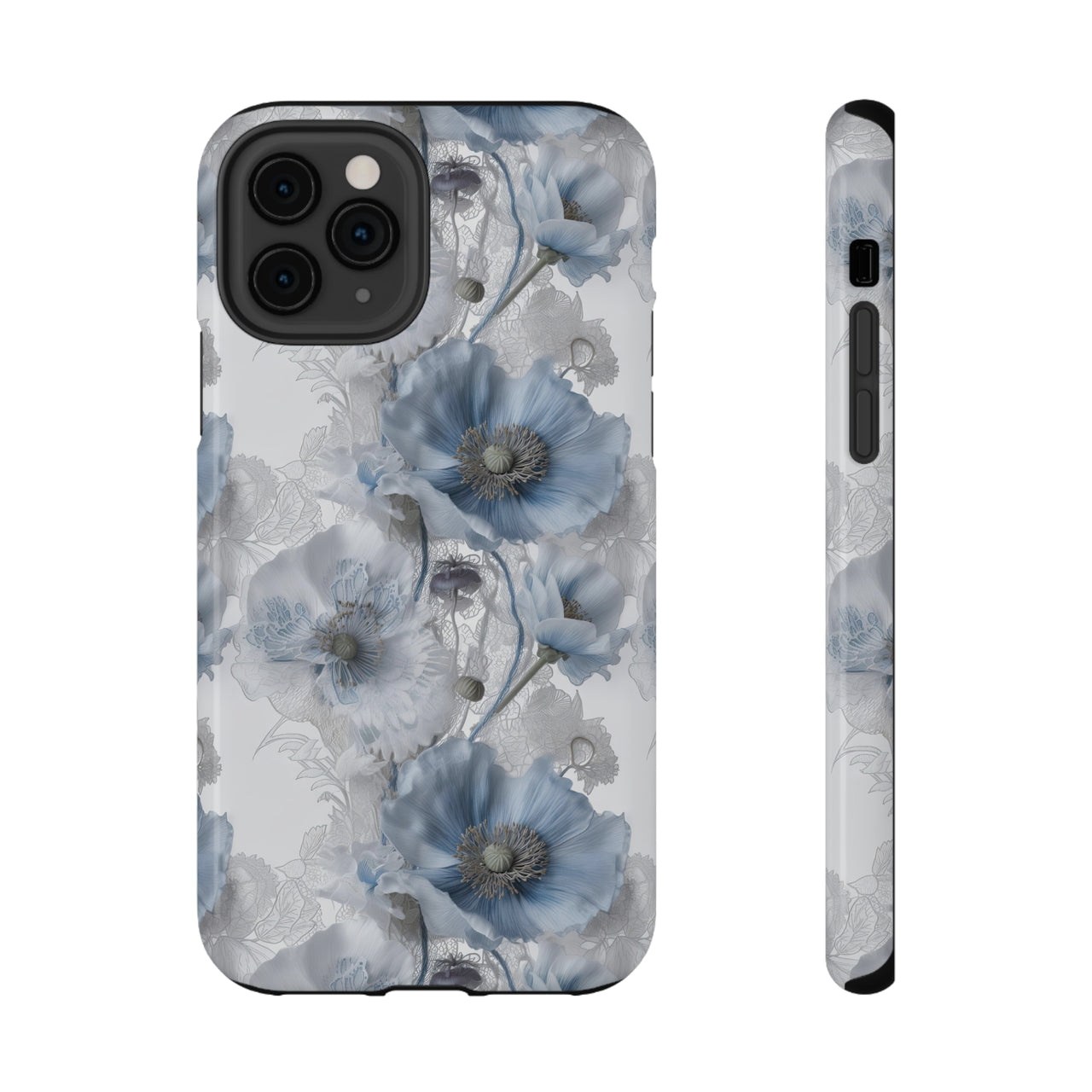 Himalayan Blue Poppy Impact-Resistant Cases for iPhone 11, iPhone 11 Pro, and iPhone 11 Pro Max. Supports Wireless Charging.