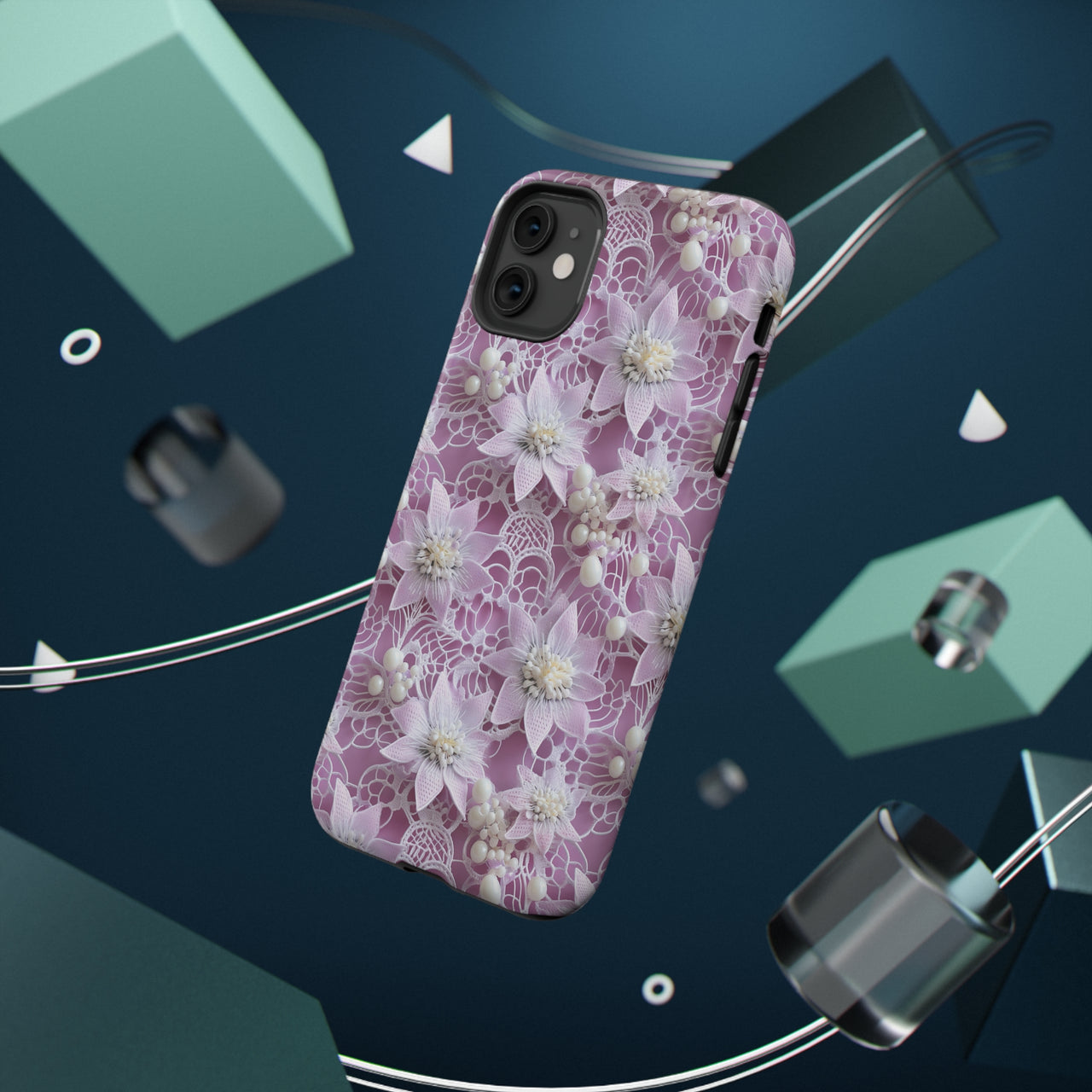 Coquette Clematis Impact-Resistant Cases for iPhone 11, iPhone 11 Pro, and iPhone 11 Pro Max. Supports Wireless Charging.