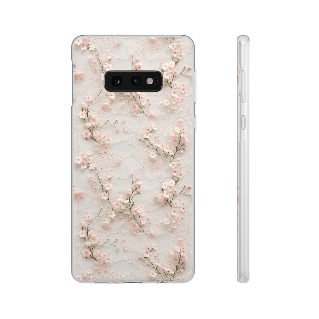 White Lace and Cherry Blossoms - Flexi Cases for Samsung Galaxy S10, Samsung Galaxy S10E, & Samsung Galaxy S10 Plus