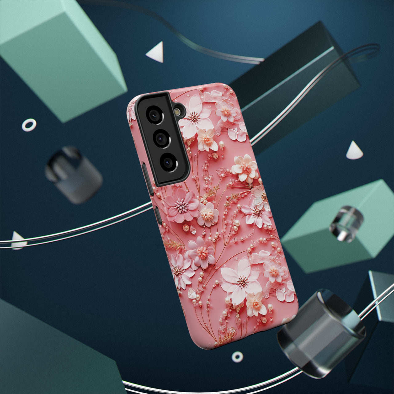 Floral Champagne Toast Impact-Resistant Case for Samsung Galaxy S22, Samsung Galaxy S22 Plus, and Samsung Galaxy S22 Ultra. Supports Wireless Charging.