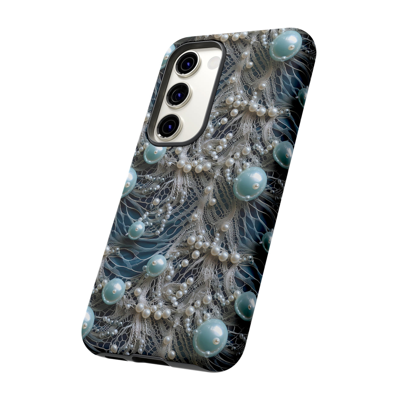 Sea Foam Lace and Pearls Tough Cases for Samsung Galaxy S23, Samsung Galaxy S23 Plus, and Samsung Galaxy S23 Ultra