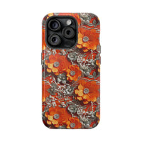 Thumbnail for Orange Petals in Silver Tapestry - MagSafe Tough Case for iPhone 15, iPhone 15 Pro, iPhone 15 Plus, & iPhone 15 Pro Max