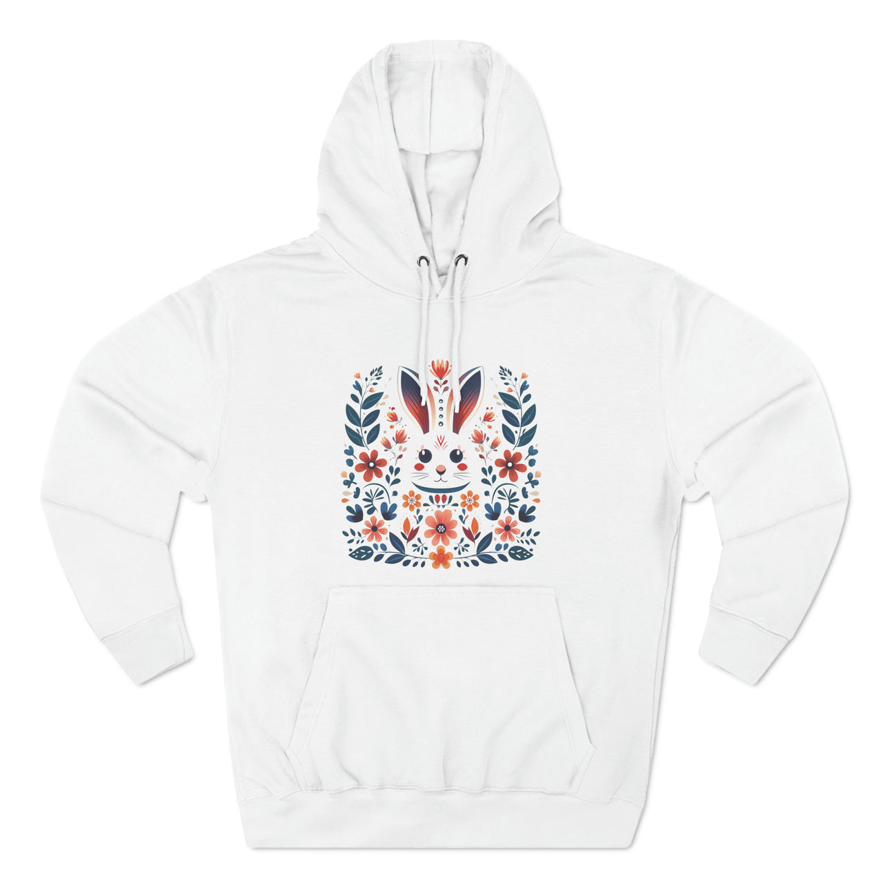 Folk Art Rabbit Three-Panel Fleece Hoodie