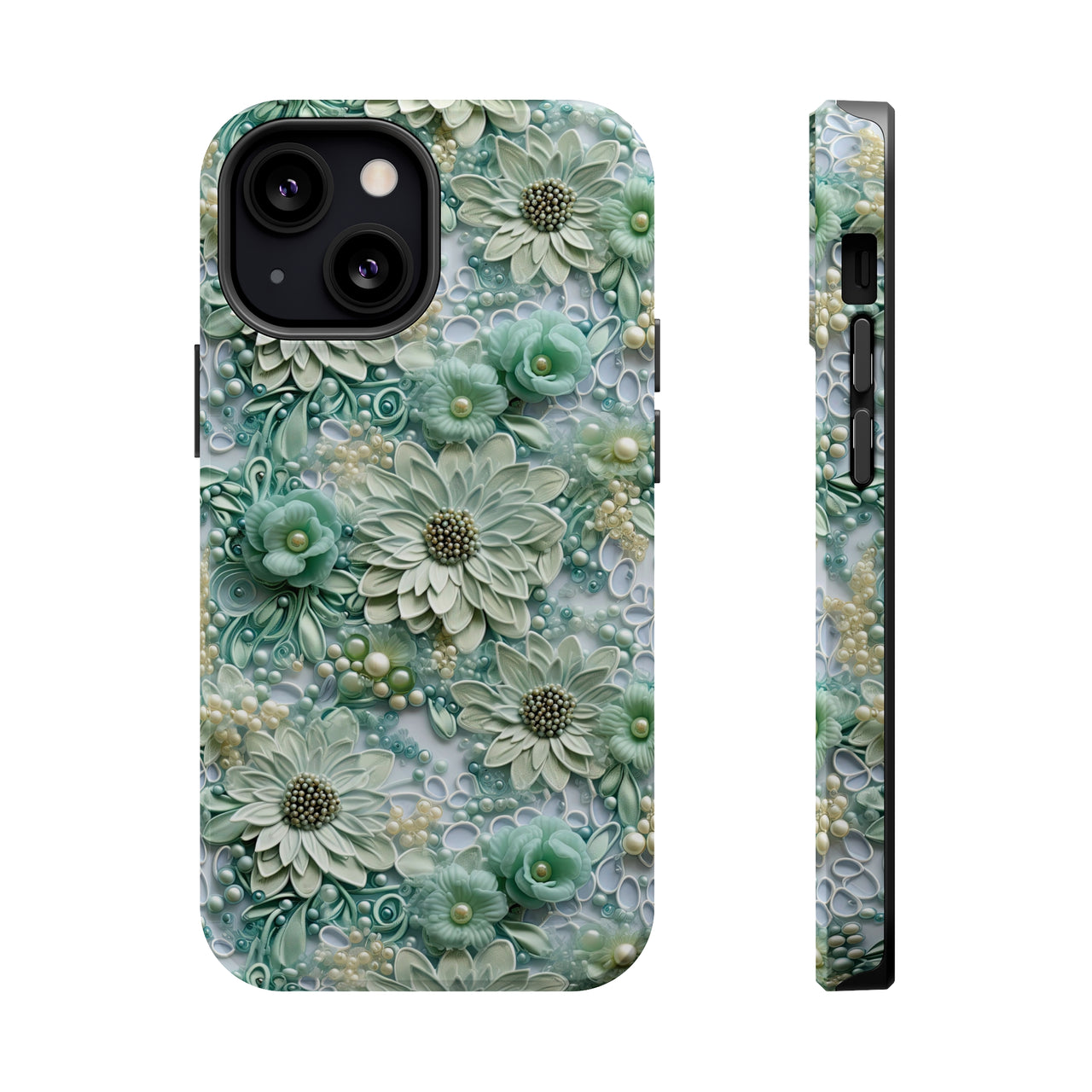 Teal Petals - MagSafe Tough Cases for iPhone 13, iPhone 13 Mini, iPhone 13 Pro, and iPhone 13 Pro Max.