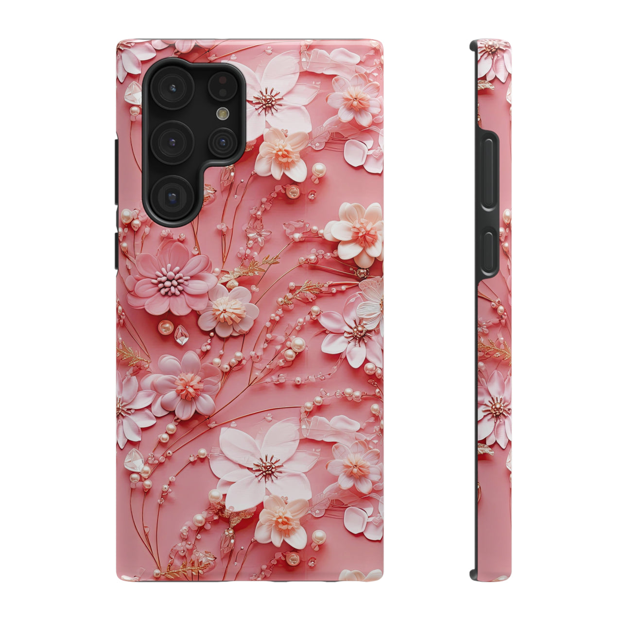 Floral Champagne Toast Impact-Resistant Case for Samsung Galaxy S22, Samsung Galaxy S22 Plus, and Samsung Galaxy S22 Ultra. Supports Wireless Charging.