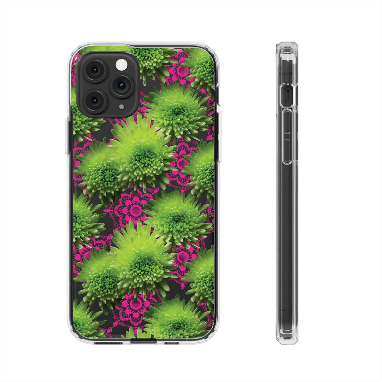 *Clear Case* Green Mums and Lace - iPhone 11, iPhone 11 Pro, iPhone 11 Pro Max - Supports Wireless Charging