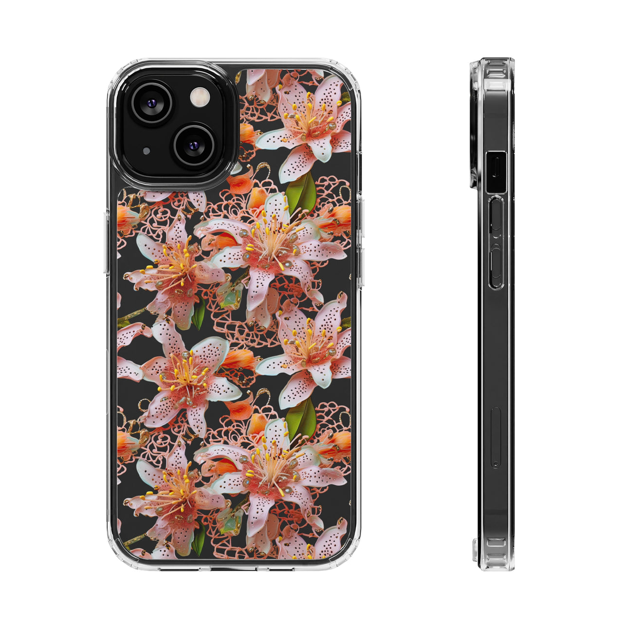 *Clear Case* Pink Lily - iPhone 14, iPhone 14 Pro, iPhone 14 Plus, iPhone 14 Pro Max - Supports Wireless Charging