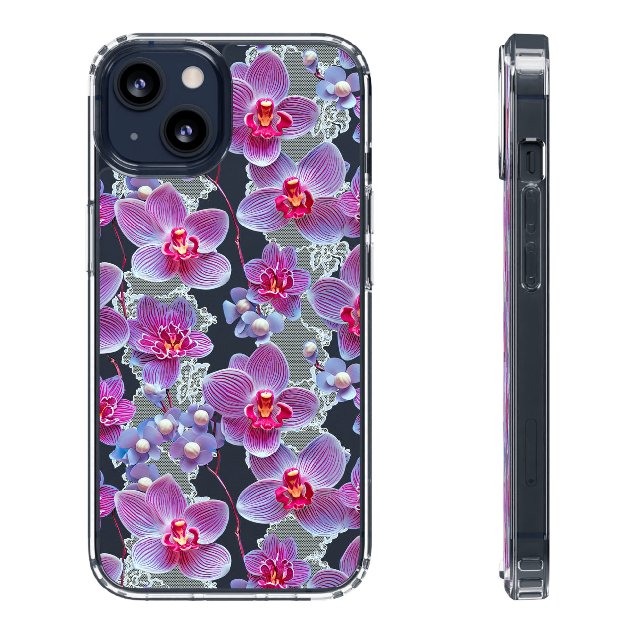 *Clear Case* Fuchsia Orchid - iPhone 13, iPhone 13 Mini, iPhone 13 Pro, iPhone 13 Pro Max - Supports Wireless Charging