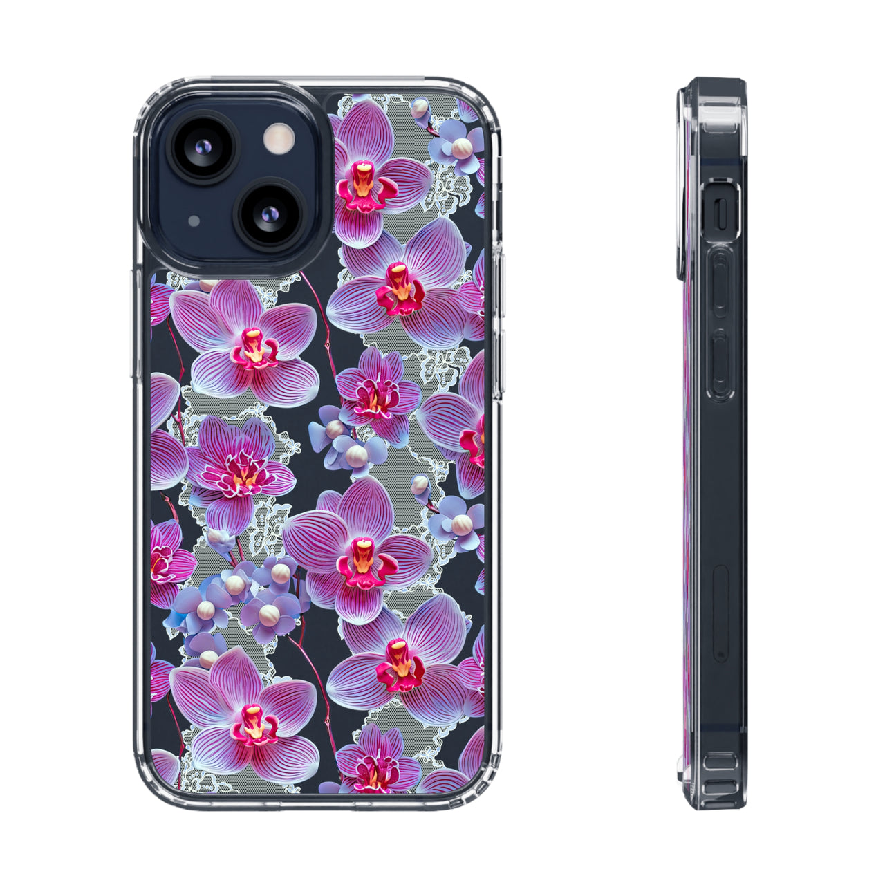 *Clear Case* Fuchsia Orchid - iPhone 13, iPhone 13 Mini, iPhone 13 Pro, iPhone 13 Pro Max - Supports Wireless Charging