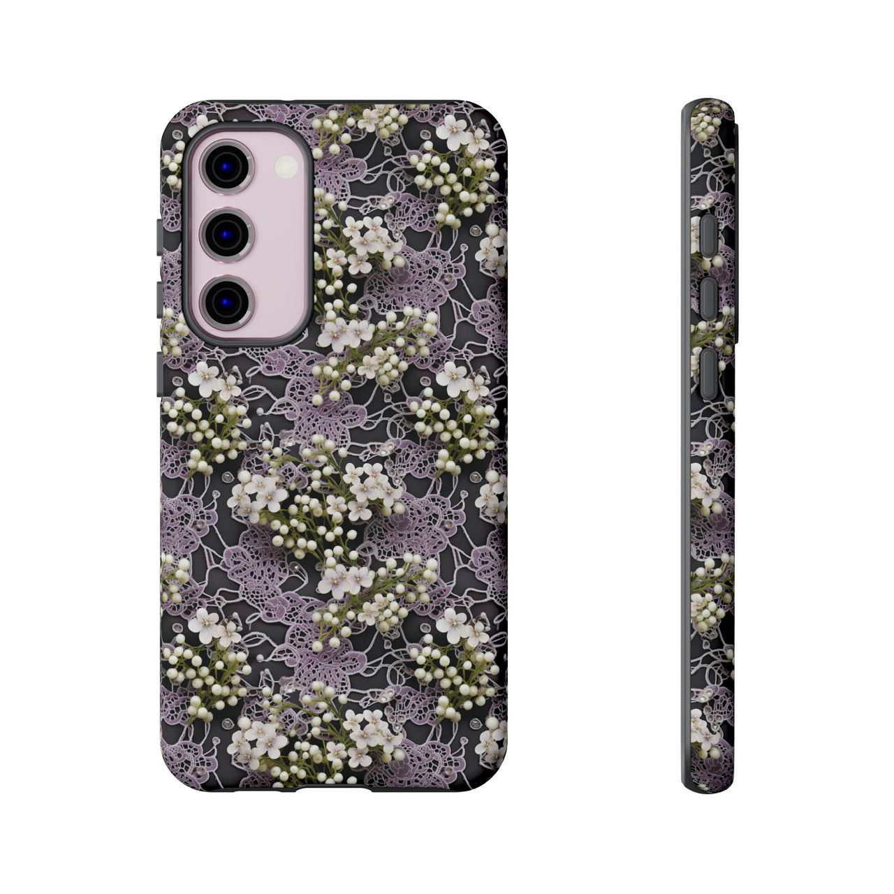 White Flowers on a Purple Bed - Tough Case for Samsung Galaxy S23, Samsung Galaxy S23 Plus, and Samsung Galaxy S23 Ultra