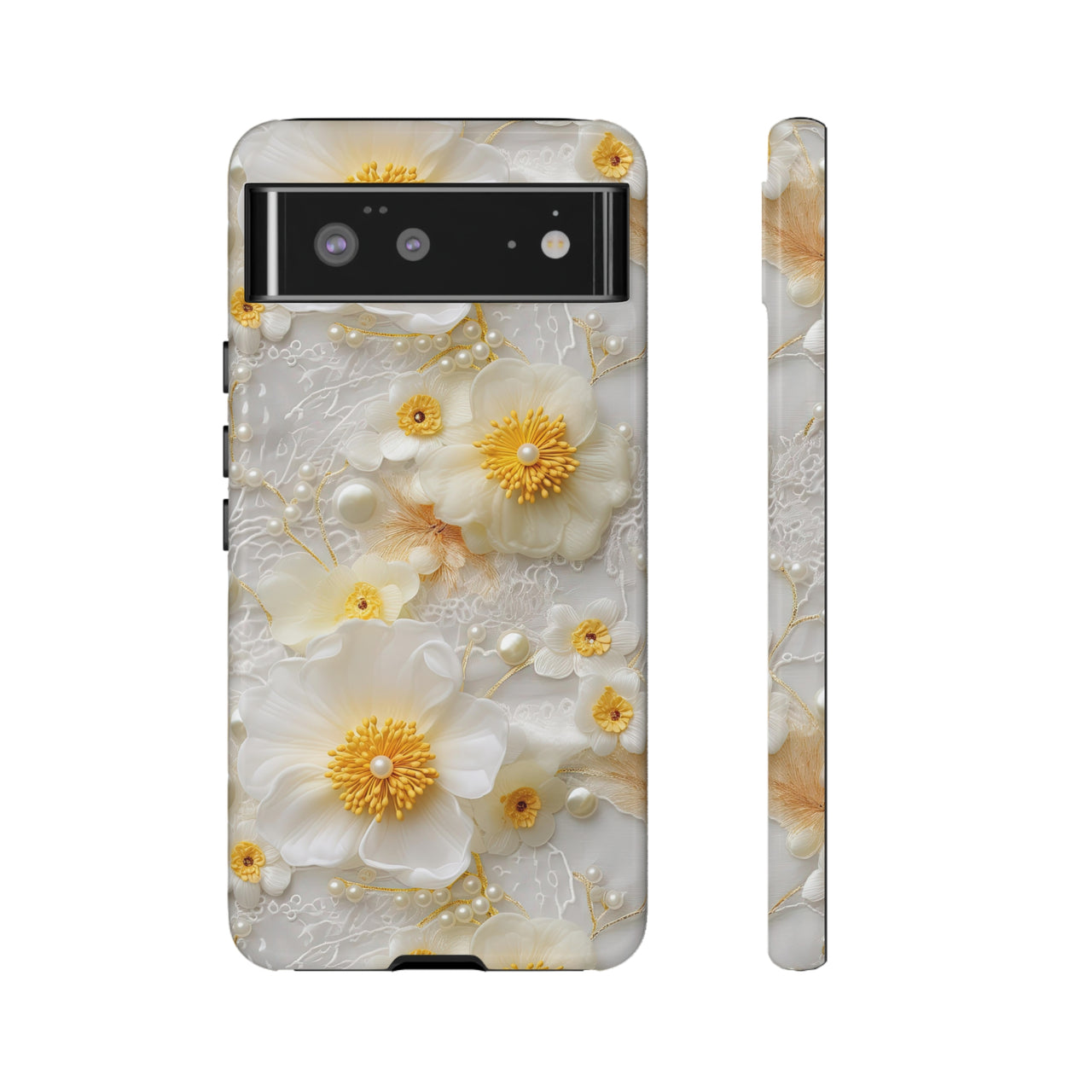 White and Yellow Floral Tough Cases for Google Pixel 6 and Google Pixel 6 Pro