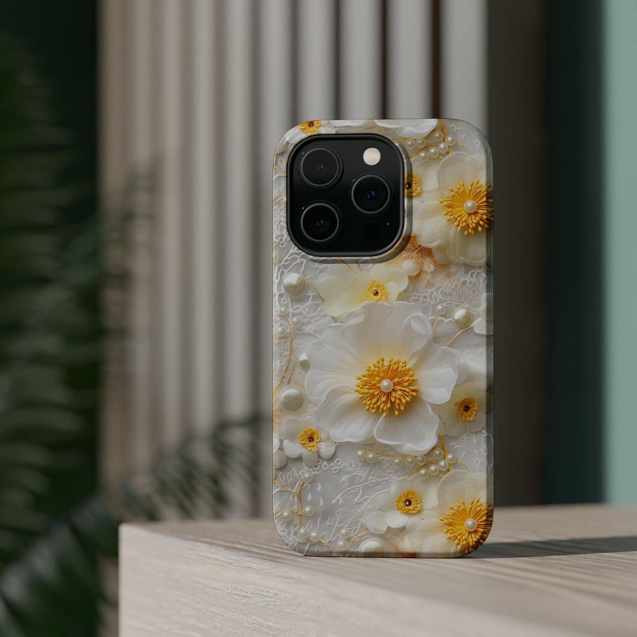 Yellow and White Floral MagSafe Tough Cases for iPhone 14, iPhone 14 Pro, iPhone 14 Plus, and iPhone 14 Pro Max