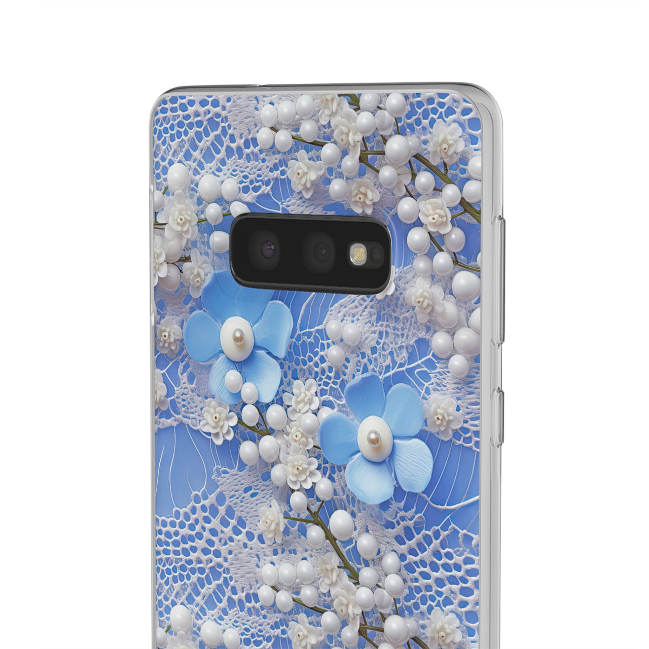 Pearls and Lace on Baby Blue - Flexi Cases for Samsung Galaxy S10, Samsung Galaxy S10E, & Samsung Galaxy S10 Plus