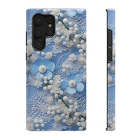 Thumbnail for Pearls and Lace on Baby Blue - Impact-Resistant Case for Samsung Galaxy S22, Samsung Galaxy S22 Plus, and Samsung Galaxy S22 Ultra. Supports Wireless Charging.