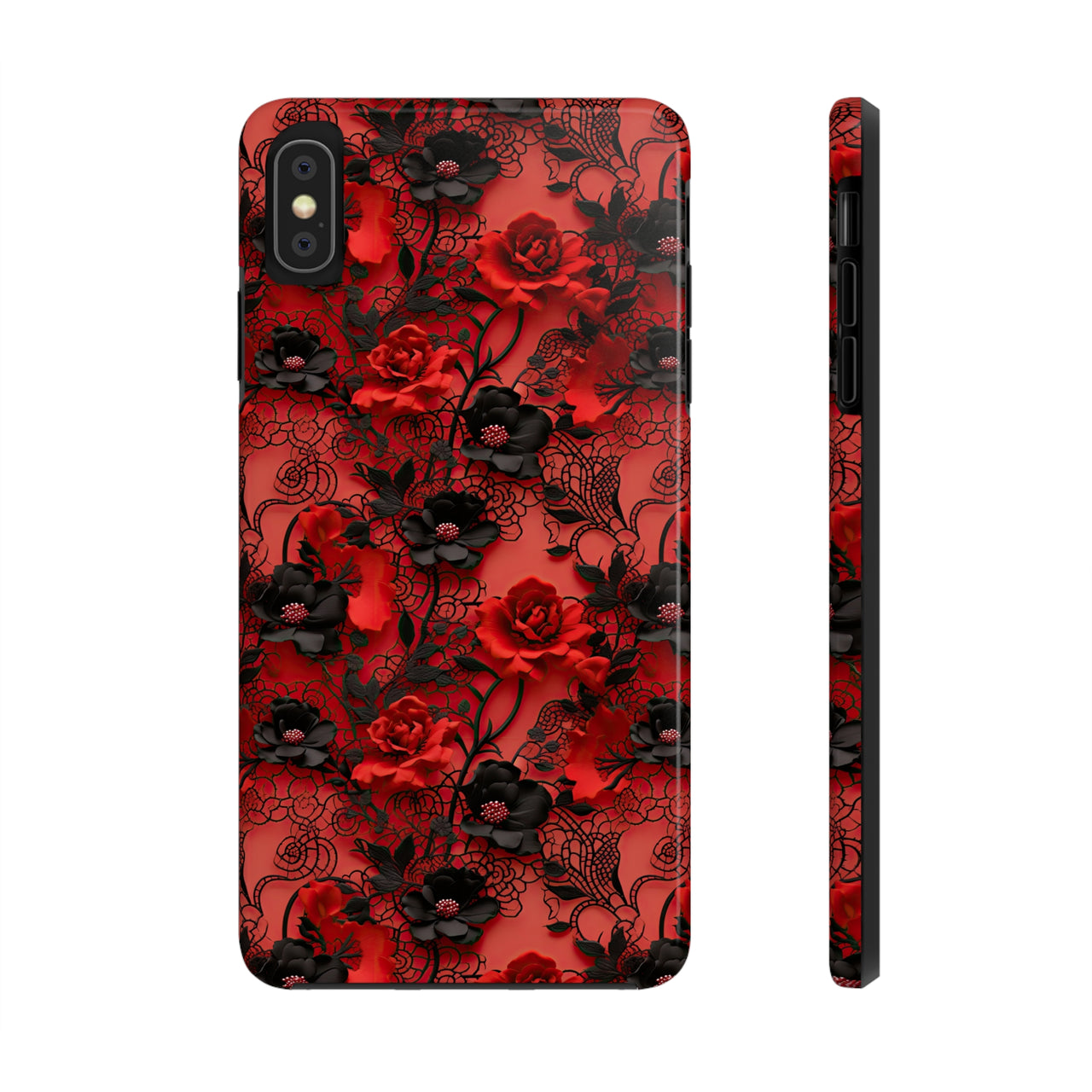 Gothic Rose Tough Phone Cases for iPhone X, iPhone XR, iPhone XS, and iPhone XS MAX. Supports Wireless Charging.