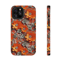 Thumbnail for Orange Petals in Silver Tapestry Impact-Resistant Case for iPhone 12, iPhone 12 Mini, iPhone 12 Pro, and iPhone 12 Pro Max. Supports Wireless Charging.