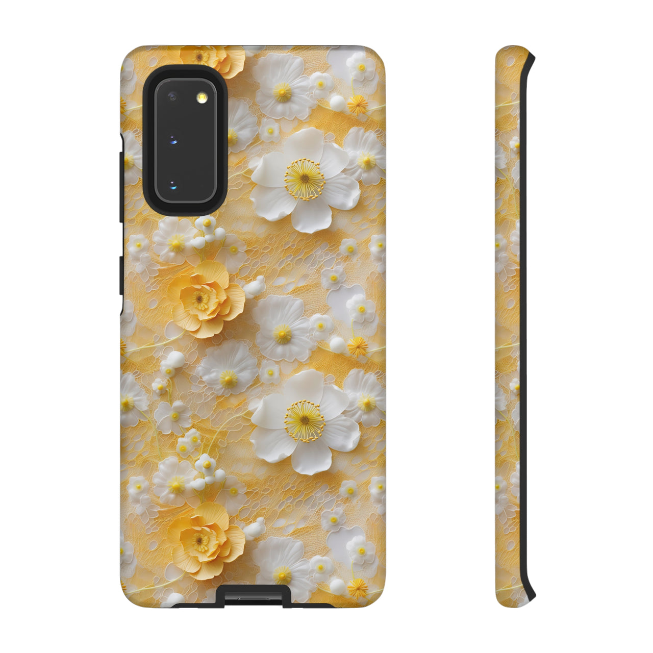 Yellow Floral Tough Case for Samsung Galaxy S20, Samsung Galaxy S20+, Samsung Galaxy S20 Ultra, and Samsung Galaxy S20 FE