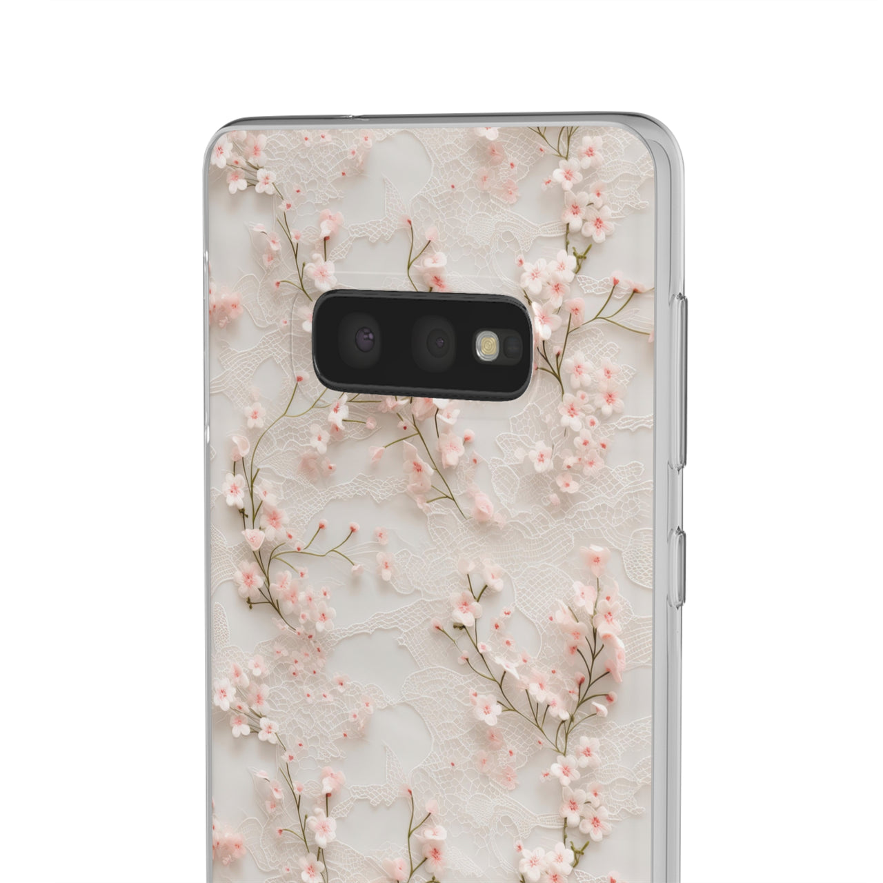 White Lace and Cherry Blossoms - Flexi Cases for Samsung Galaxy S10, Samsung Galaxy S10E, & Samsung Galaxy S10 Plus