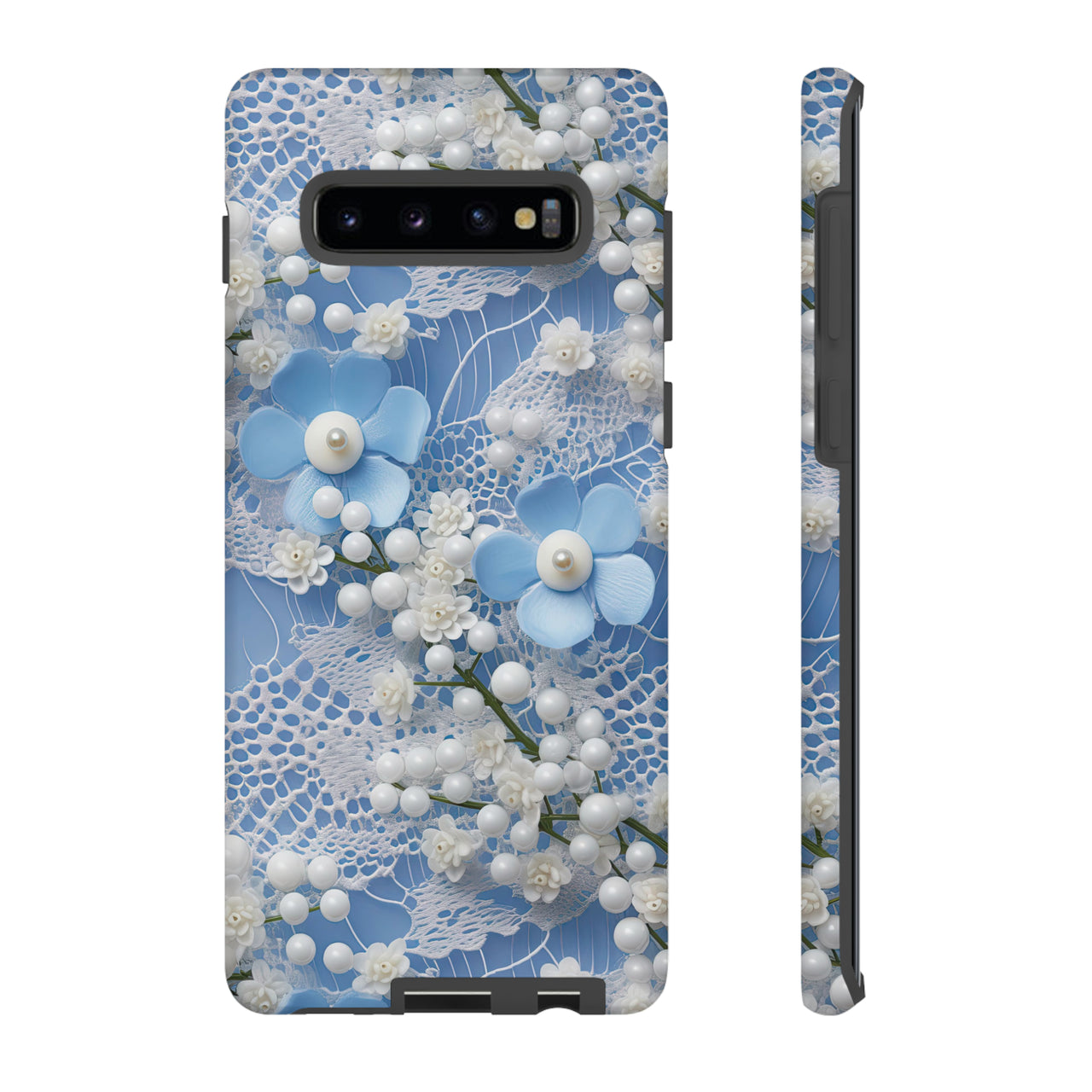 Pearls and Lace on Baby Blue - Tough Case for Samsung Galaxy S10, Samsung Galaxy S10E, and Samsung Galaxy S10 Plus