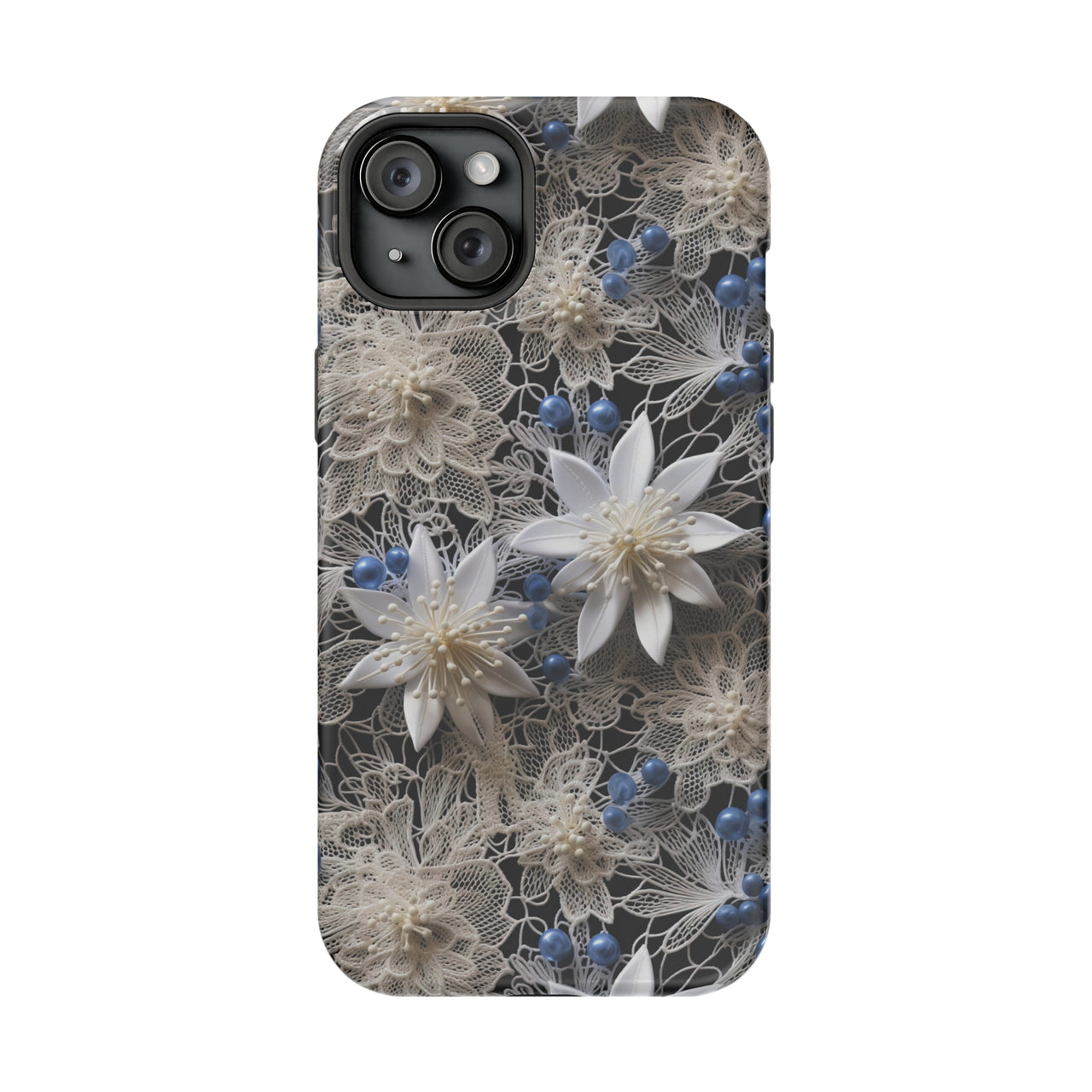 Vintage Lace and Clematis - MagSafe Tough Case for iPhone 15, iPhone 15 Pro, iPhone 15 Plus, & iPhone 15 Pro Max