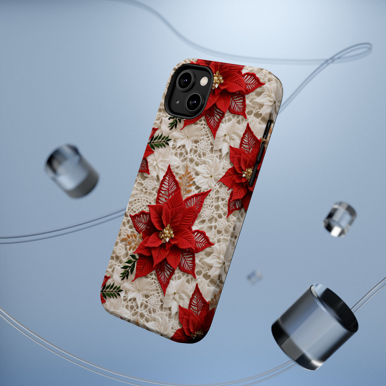 Christmas Poinsettia MagSafe Tough Cases for iPhone 14, iPhone 14 Pro, iPhone 14 Plus, and iPhone 14 Pro Max