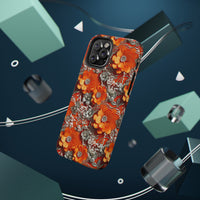 Thumbnail for Orange Petals in Silver Tapestry Impact-Resistant Case for iPhone 12, iPhone 12 Mini, iPhone 12 Pro, and iPhone 12 Pro Max. Supports Wireless Charging.