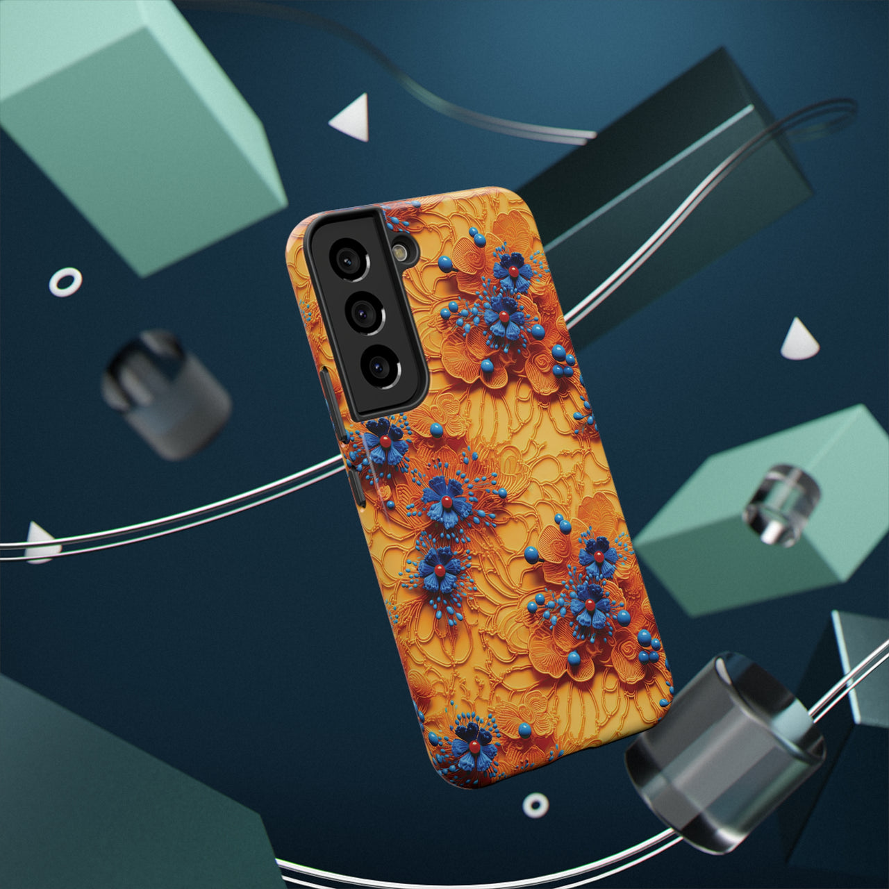 Royal Ryukyu Blossoms - Impact-Resistant Case for Samsung Galaxy S22, Samsung Galaxy S22 Plus, and Samsung Galaxy S22 Ultra. Supports Wireless Charging.