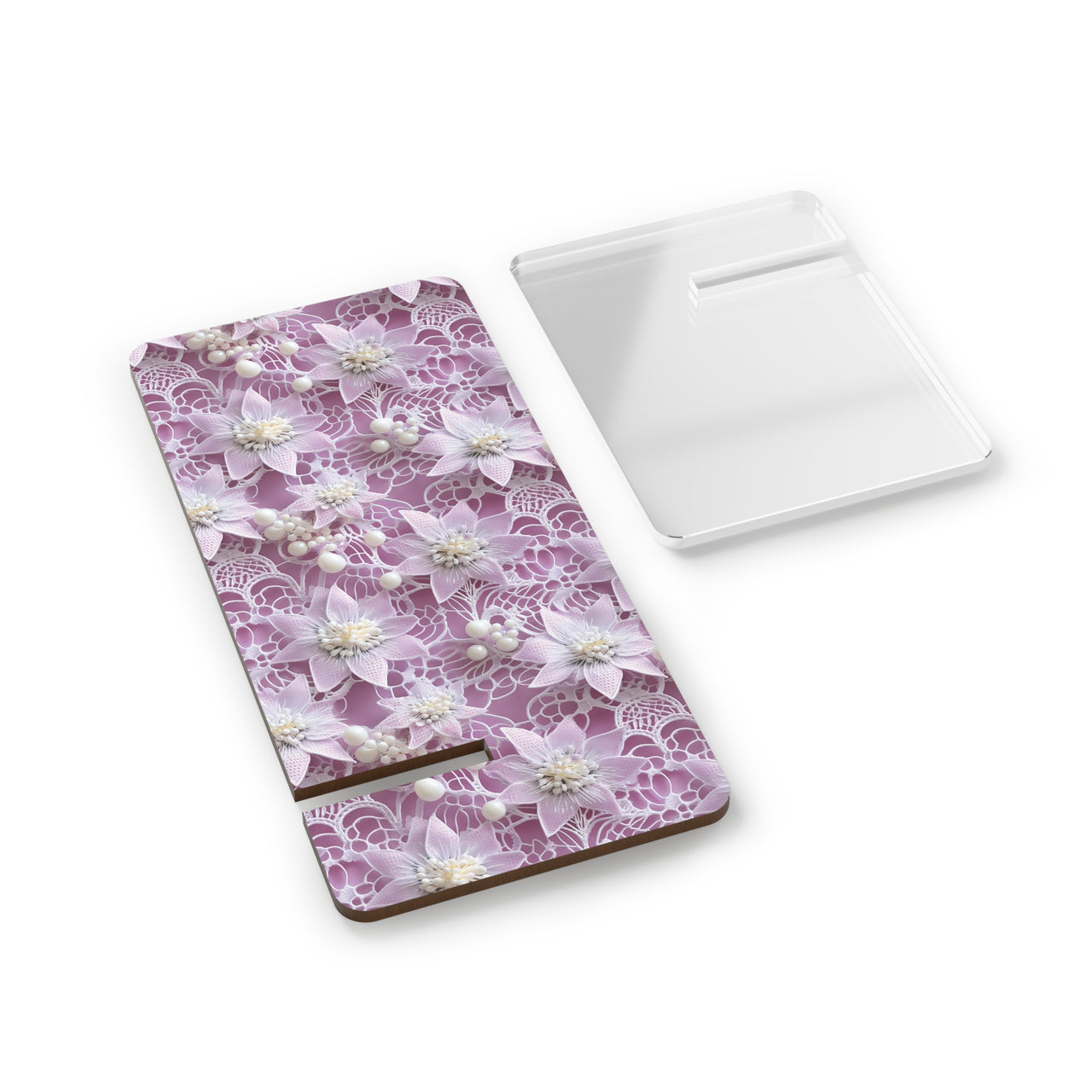 White Clematis and White Lace on Pink Background Mobile Display Stand for Smartphones